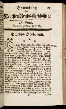 IX. Stuck. Den 28. Februarii, 1756.