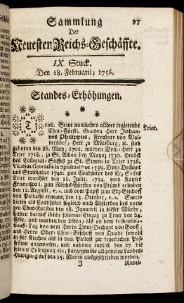 IX. Stuck. Den 28. Februarii, 1756.