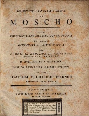 Dissertatio inauguralis medica de moscho