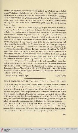 Zum Problem des Niederländischen Manierismus