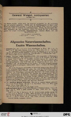 Allgemeine Naturwissenschaften. Exakte Wissenschaften (Nr. 1-29)