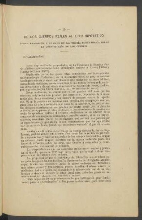 De los cuerpos reales al éter hipotético - (Continuación) : Breve exposición y examen de la teoría electrónica sobre la constitutción de los cuerpos