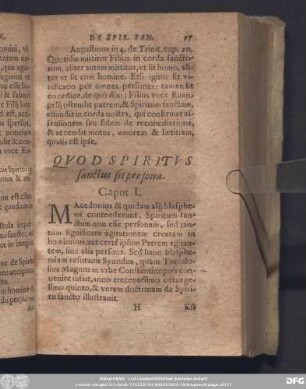 Quod Spiritus sanctus sit persona. Caput I.