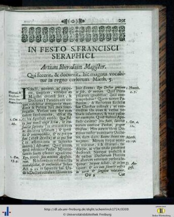 In festo S. Francisci Seraphici