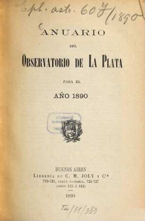 Anuario del Observatorio de La Plata. 1890 = 4