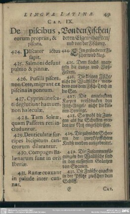Cap. IX. De piscibus, eorum propriis, & piscatu