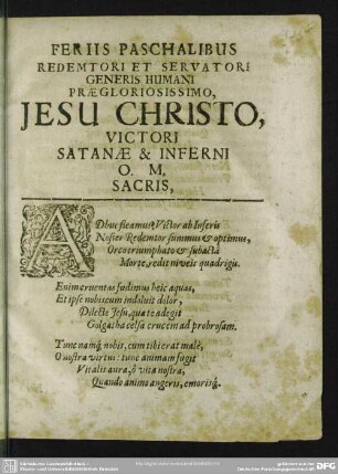 Feriis Paschalibus Redemtori et Servatori generis humani praegloriosissimo Jesu Christo ... / J. Rölingius