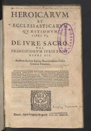 Heroicarvm Et Ecclesiasticarvm Quaestionvm Libri VI.