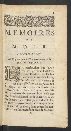 Memoires de M.D.L.R. Contenant