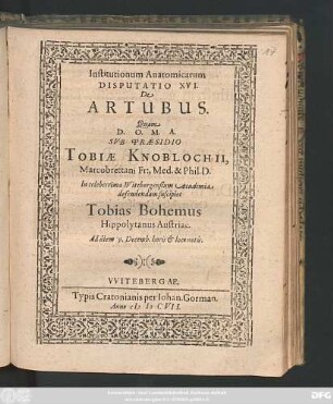 Institutionum Anatomicarum Disputatio XVI. De Artubus