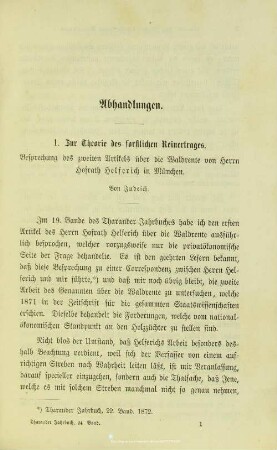I.1. Zur Theorie des forstlichen Reinertrages