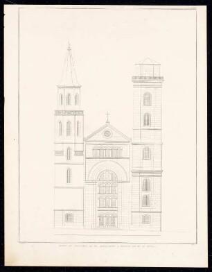 Evangelische Kirche, Zittau: Aufriss Turmfassade (aus: Sammlung Architektonischer Entwürfe, Berlin 1858)