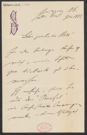 Brief an B. Schott's Söhne : 26.07.1882