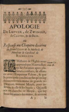 Apologie De Luther, de Zwingle, de Calvin, & de Beze.