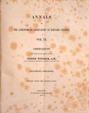 Annals of the Astronomical Observatory of Harvard College. 9