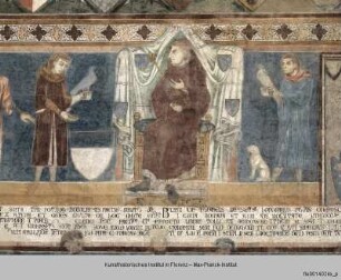 Wandmalerei der Sala Dante : Ostwand: Der thronende Karl II. mit ihm huldigenden Personen