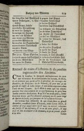 Recueil de traits d´histoires & de pensées ingenieuses des Anciens.