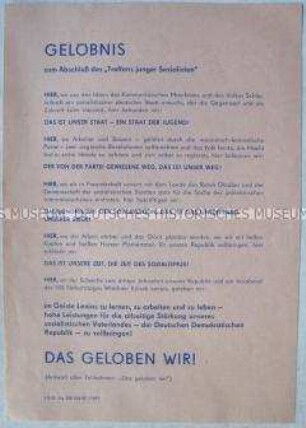 Flugblatt mit dem Gelöbnis der Teilnehmer des "Treffens junger Sozialisten" 1969