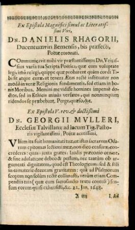 Ex Epistola V. ... Georgii Mulleri, ...