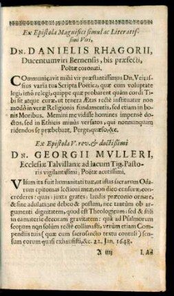 Ex Epistola V. ... Georgii Mulleri, ...