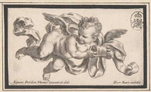 Putto mit Bandrolle, aus: Sei omelie di Nostro Signore papa Clemente undecimo esposte in versi da Alessandro Guidi, Rom 1712