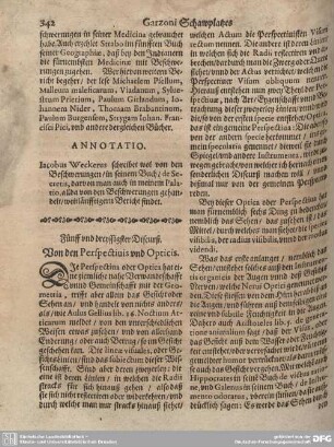 Fünff und dreysigster Discurs. Von den Perspectivis und Opticis.