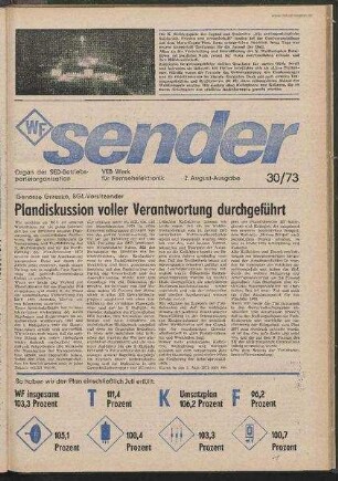 Betriebszeitung 'WF-Sender', Nr.30/1973 (2. Augustausgabe 1973)