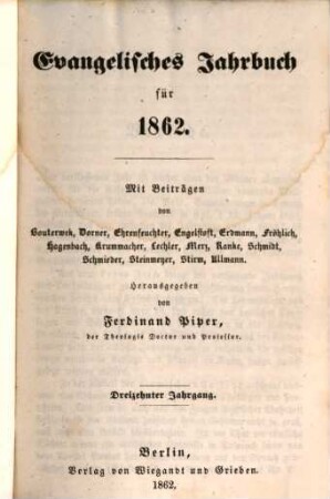 Evangelisches Jahrbuch : für ... 13, 13. 1862