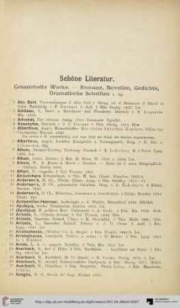 Schöne Literatur: Gesammelte Werke. - Romane, Novellen, Gedichte, Dramatische Schriften u. dgl. (Nr. 1-650)