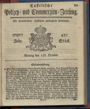 43tes Stueck, Montag den 23ten October 1797