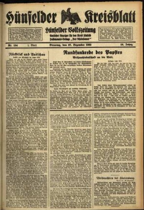 Erste Ausgabe vom Dienstag, den 27. Dezember 1932.