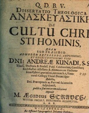 Diss. theol. anaskeuastikē de cultu Christi hominis
