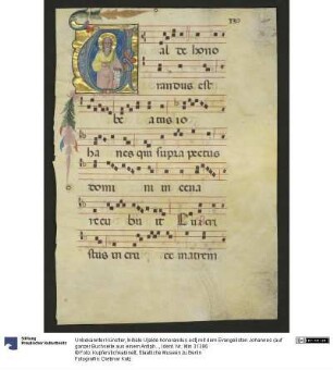 Initiale U[alde honorandus est] mit dem Evangelisten Johannes (auf ganzer Buchseite aus einem Antiphonarium)