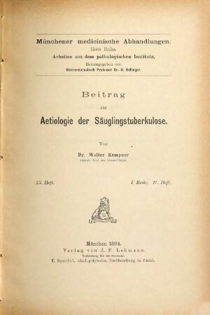 Beitrag zur Aetiologie der Säuglingstuberkulose