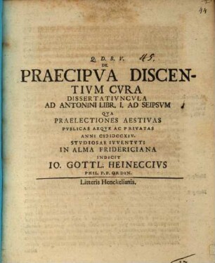De praecipua discentium cura dissertatiuncula