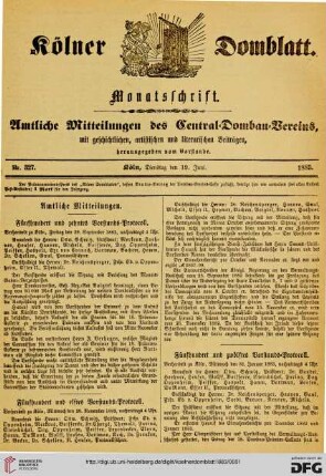 Kölner Domblatt: amtliche Mittheilungen des Central-Dombau-Vereins