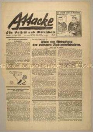 Deutschnationale Wahlzeitung "Attacke" aus dem Vorfeld der Reichstagswahl vom 31. Juli 1932
