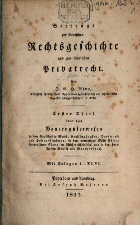 Beiträge zur deutschen Rechtsgeschichte und zum deutschen Privatrecht, 1. (1827)