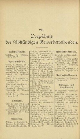 VIII. Verzeichnis der selbständigen Gewerbetreibenden