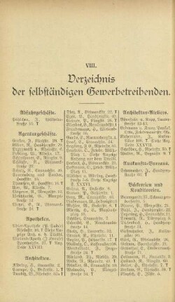 VIII. Verzeichnis der selbständigen Gewerbetreibenden
