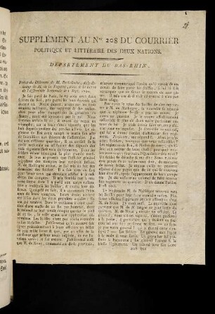 1r-2v, Supplément au Nro 208 Du Courrièr Politique ...