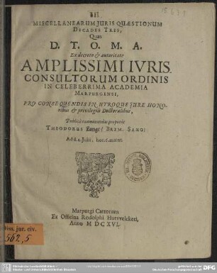 Miscellanearum juris quaestionum decades tres