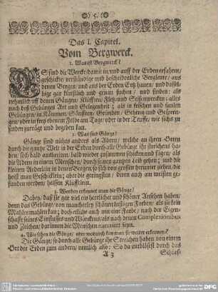 Das I. Capitel. Vom Bergwerck.