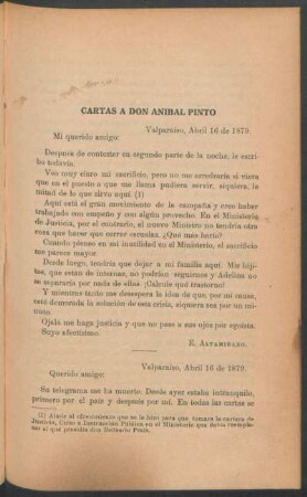 Cartas a Don Aníbal Pinto