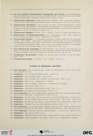 Arbeiten in Speckstein und Glas (Nr. 213-268)