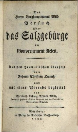 Des Herrn Berghauptmanns Wild Versuch über das Salzgebürge im Gouvernement Aelen