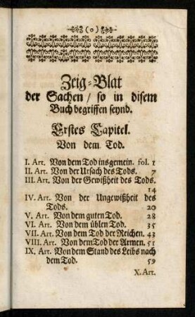 8r-9v, Zeig-Blat der Sachen, so in disem Buch begriffen ...