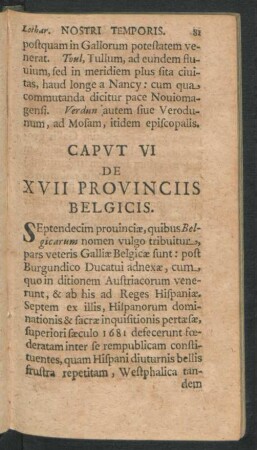 Caput VI. De XVII Provenciis Belgicis.