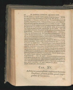 Cap. XV. De Religione quinto instituto conservandi Societates Christianas; primum quidem, quod Congregationes & harum Loca.