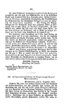 Präparandenbildung im Regierungs-Bezirk Marienwerder : [IV. Seminarien, Bildung der Lehrer und deren persönliche Verhältnisse]